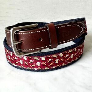 Vineyard Vines Canvas Club Belt Pizza Beer Wings Maroon Men's 41" Long